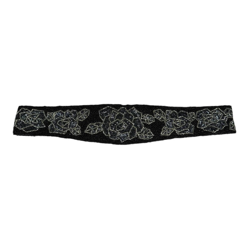 Vintage Nordstrom Black Beaded Floral Belt One Size Waist Embellished Boho Fairy
